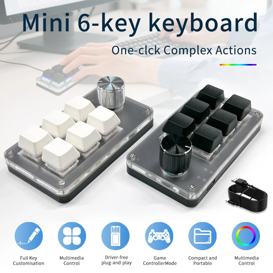 Gaming Keyboard Mini Mechanical - RGB 6 Keys 1 Knob Custom