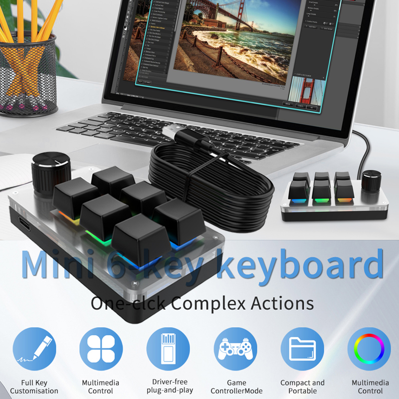 RGB 6 Keys 1 Knob Custom Wired - Gaming Keyboard Mini Mechanical recension och pris